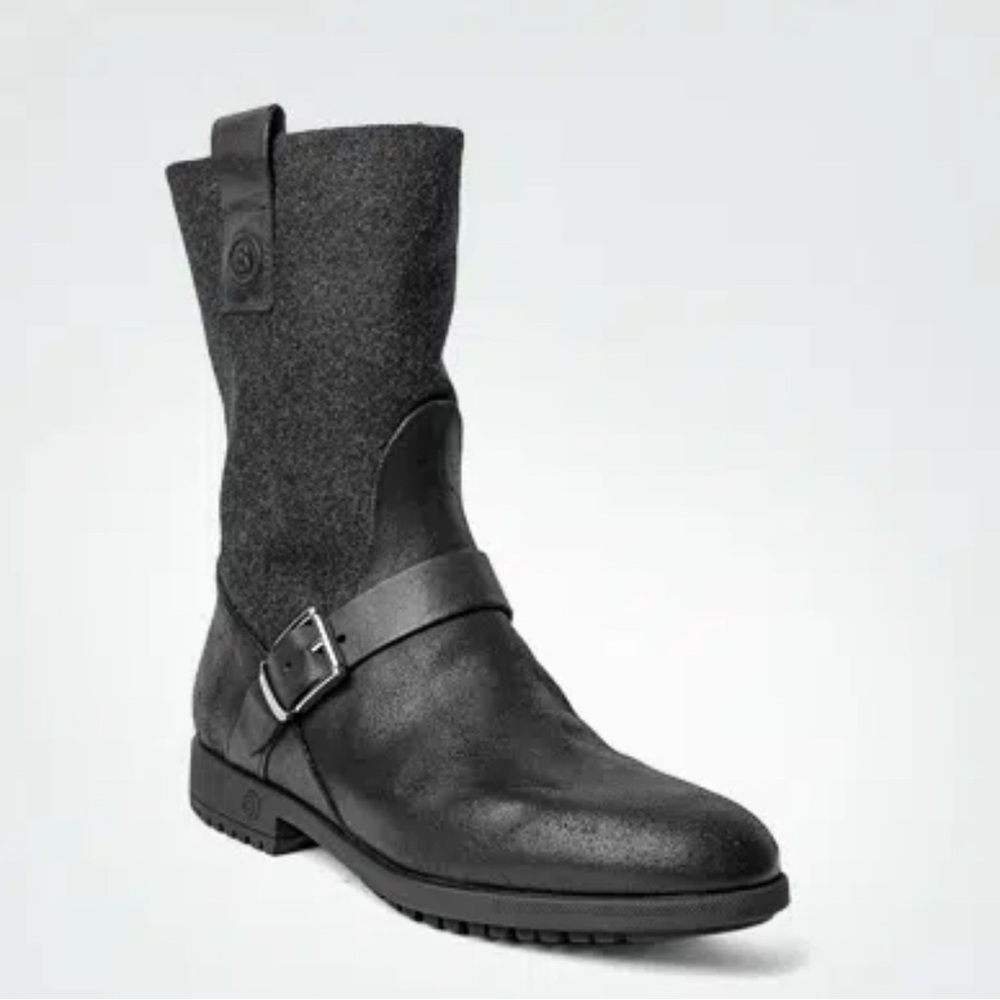 Bogner 39 leather biker winter boot wool side zip fur lined no slip sole outdoor